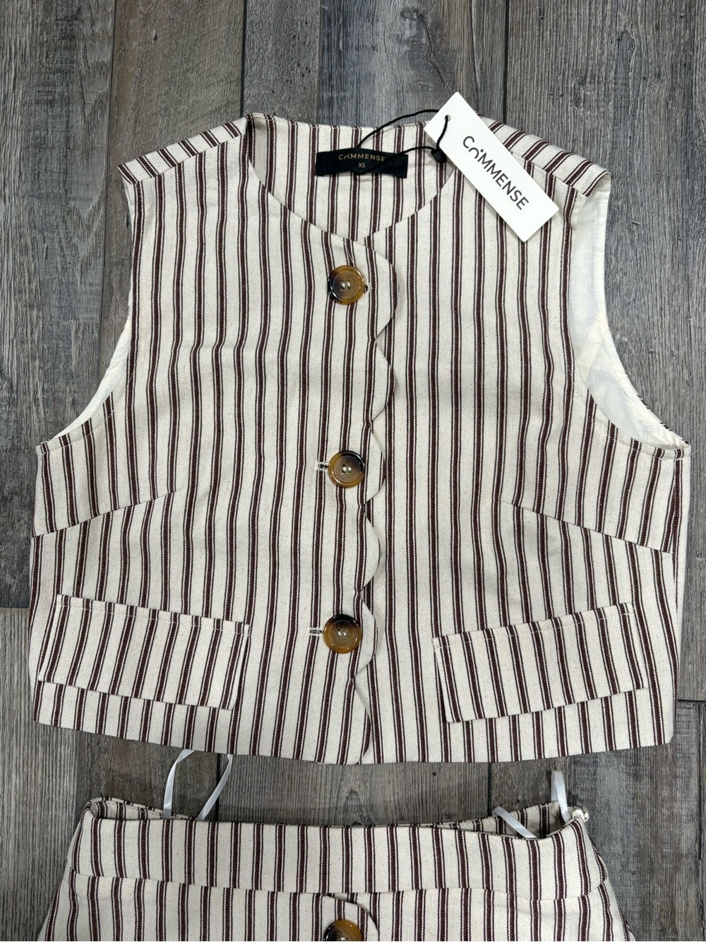 NWT! Commense Cream and Brown Vertical-Stripe Maxi Skirt with Front Buttons - Picture 8 of 11